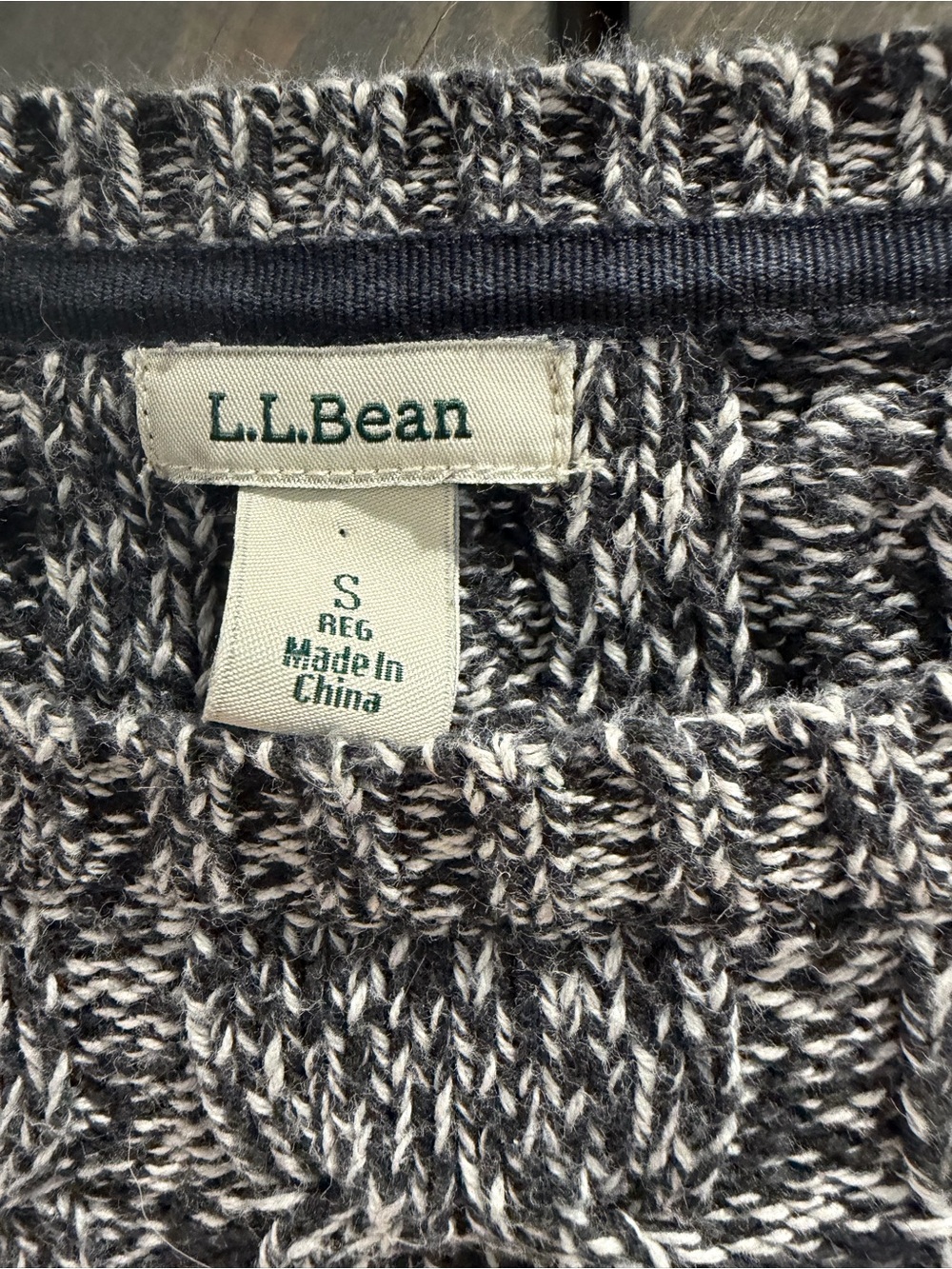 L.L. Bean Women's Black & White Marled Cable Crewneck Sweater - Picture 2 of 6